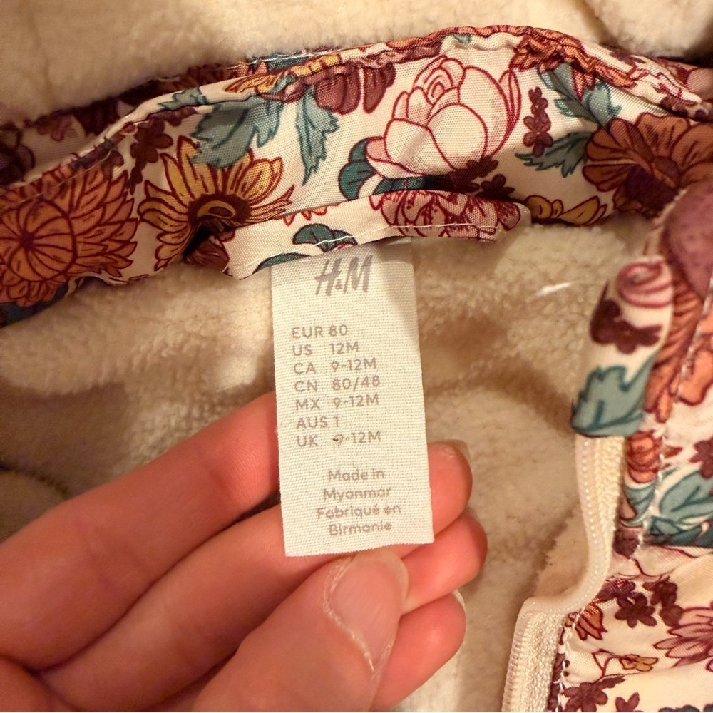 H&M Floral Hooded Puffer Jacket - Pink, Rust & Teal - Picture 2 of 4